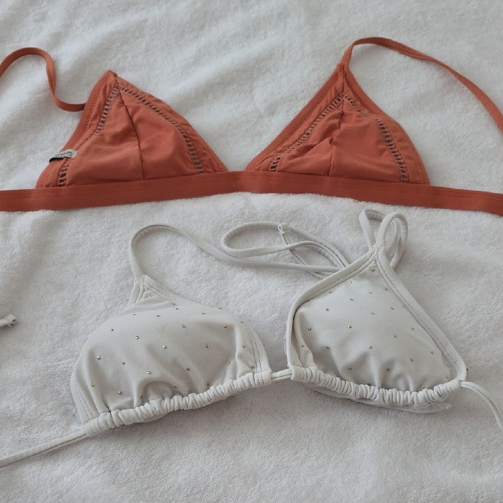 Rust and White Triangle Bikini Tops